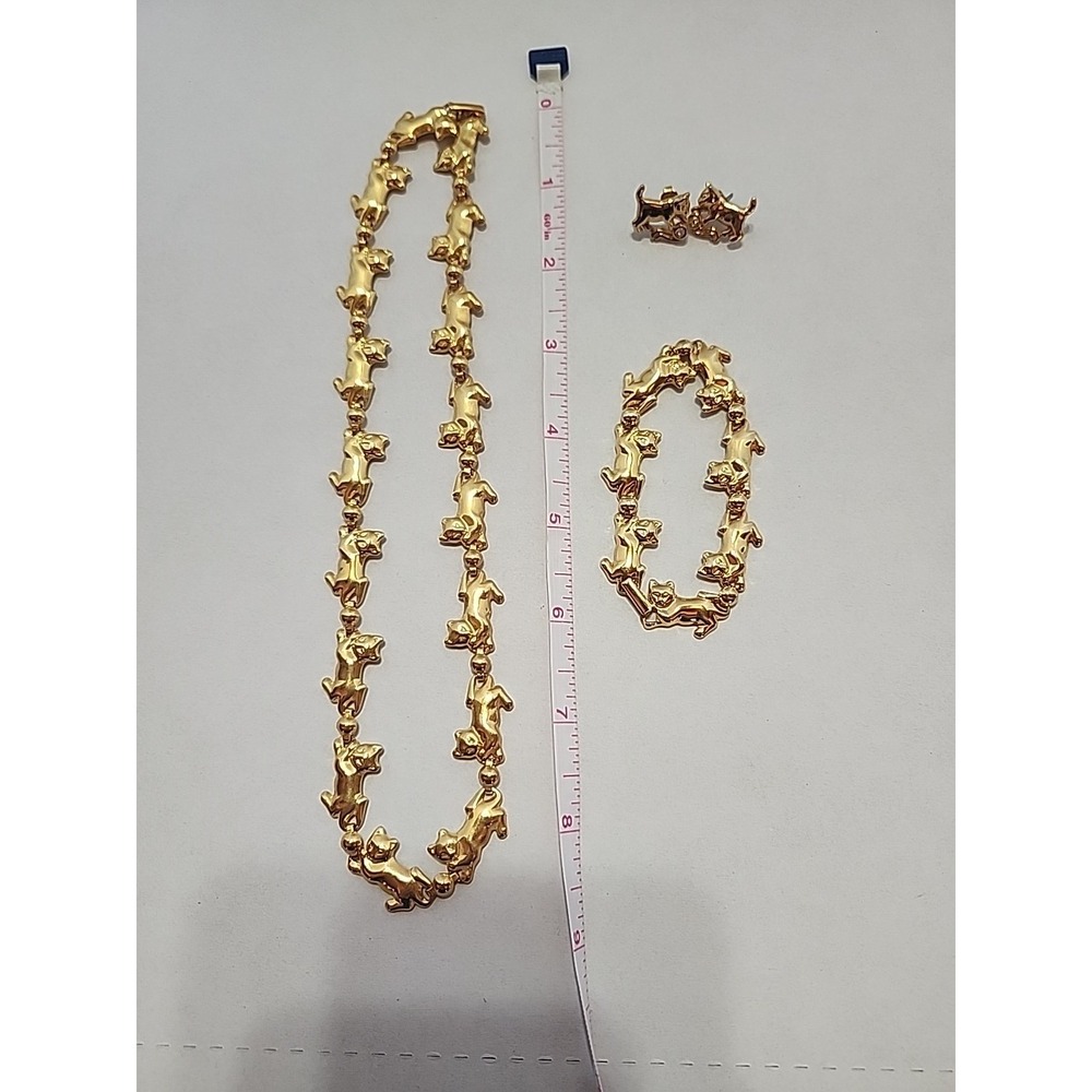 Vintage Avon Cat And Ball Necklace, Bracelet, And Earrings Set